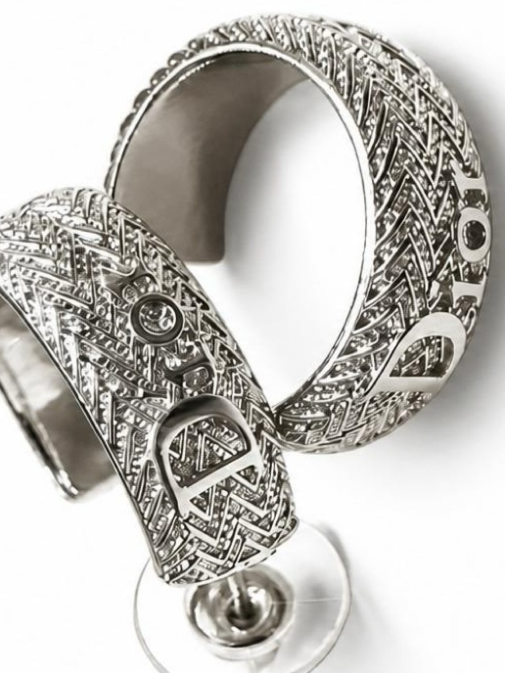 Silver tone/ Textured Hoop Earrings with Raised Letters Detail - Picture 4 of 6